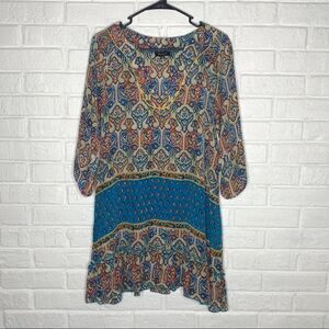 Tolani Silk Patterned Ruffle Tunic Dress size XS
